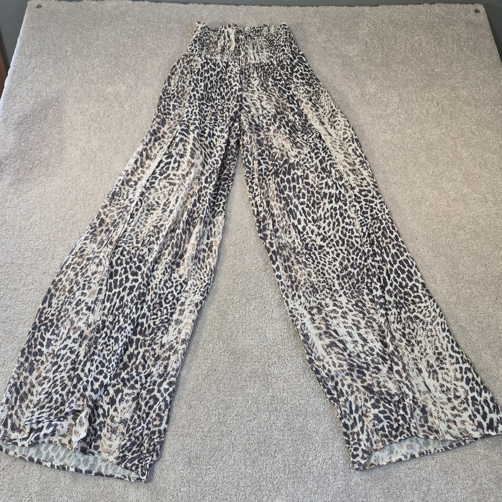 Rewash Brown leopard print front-wrap split-leg pants Medium High Split Palazzo